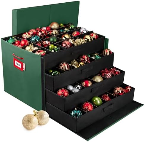 HOLDN’ STORAGE Christmas Ornament Storage Box with Dividers, Stores Ornaments up to 96 of 3 Inch Large Christmas Ball Storage Containers with 4 Trays - Green by HOLDN%E2%80%99STORAGE