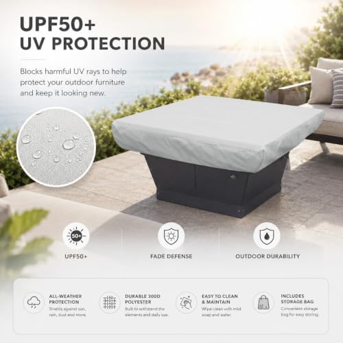 Treasure Garden Square Fire Pit Cover, 300D Polyester Outdoor Table & Ottoman Cover, Water Resistant, UPF50+ UV Protection, Elastic Hem, Spring Cinch Lock, Built-In Storage Pouch, Gray, 49 in - Image 7