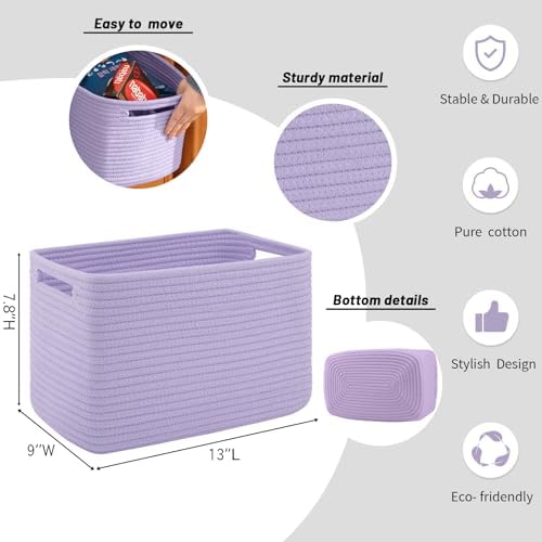 4 Pack Storage Baskets for Organizing Toys, Towels, and Clothes, Woven Basket for Shelves, Sturdy Nursery Cube Bins for Storage, 13''L x9''W x7.8''H, Purple - Image 3