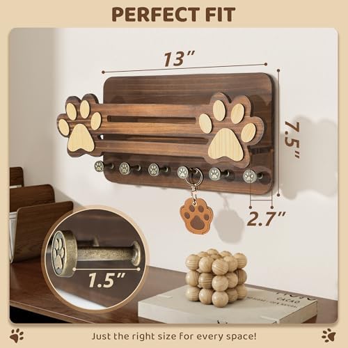 MTERSN Farmhouse Dog Leash Holder for Wall with Shelf for Pet Owner, Brown - Image 2