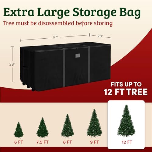 Elf Stor Christmas Tree Storage Bag with Wheels, Black, 67” x 28” x 28” - Image 3