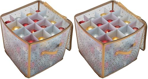 Simplify 64 Count Ornament Storage Box | Plastic | Decorative Organizer | Storage Bin | Gold | L12 x W12 x H12 (Pack of 2) by Simplify