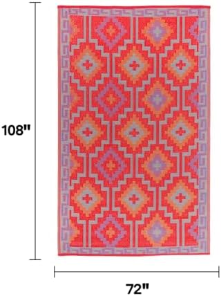Fab Habitat Outdoor Rug - Waterproof, Fade Resistant, Crease-Free - Premium Recycled Plastic - Vintage Boho Kilim - Large Patio, Deck, Sunroom, Camping, RV - Lhasa - Orange & Violet - 6 x 9 ft - Image 2