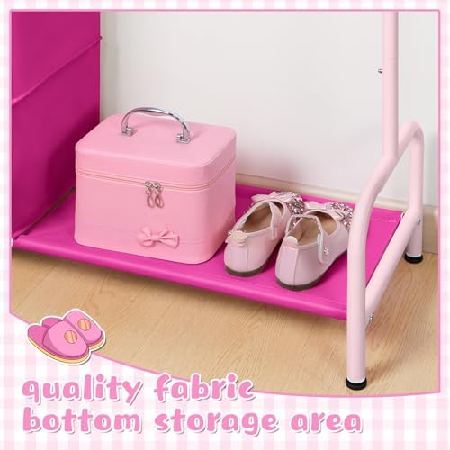 Univivi Kids Clothing Rack with Hanging Organizer, Rose Red and Pink - Image 5