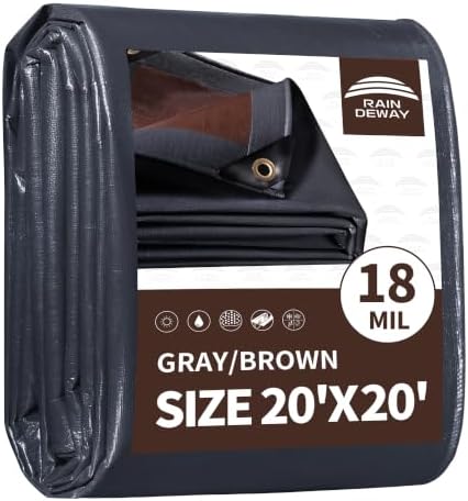 RAINDEWAY 20x20 Feet 18Mil Super Heavy Duty Tarp Waterproof Tarps Cover by RAINDEWAY