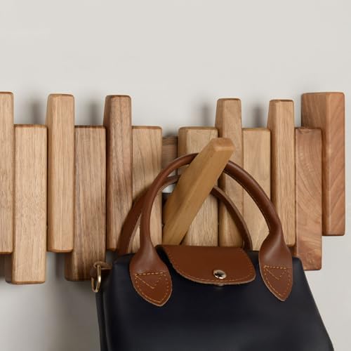 Walnut Piano Key Coat Rack with 10 Flip Hooks - Image 2