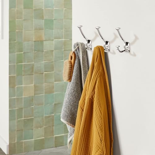 Large Wall Double-Sided Hook 10 Pack Polished Nickel Hook Decorative Heavy Duty Solid Large Coat Hooks for Towel Hanging Coats Robe Triple Coat Hook Three Prong Hook - Image 3