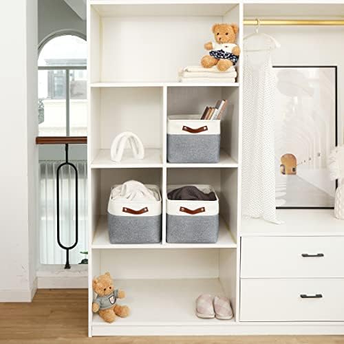 OrganiHaus 15x11in Canvas Storage Baskets 9 Pack | LARGE Fabric Bins for Shelves | Closet & Bedroom Storage | Gray/Off-White - Image 5