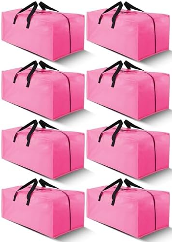 Cosy Family 8 Pack Heavy Duty Extra Large Moving Bags with Backpack Straps - Strong Handles & Zippers, Storage Totes For Space Saving, Fold Flat, Alternative to Moving Box (40 gal, Pink) by Cosy+Family