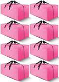 Cosy Family 8 Pack Heavy Duty Extra Large Moving Bags with Backpack Straps - Strong Handles & Zippers, Storage Totes For Space Saving, Fold Flat, Alternative to Moving Box (40 gal, Pink) by Cosy+Family