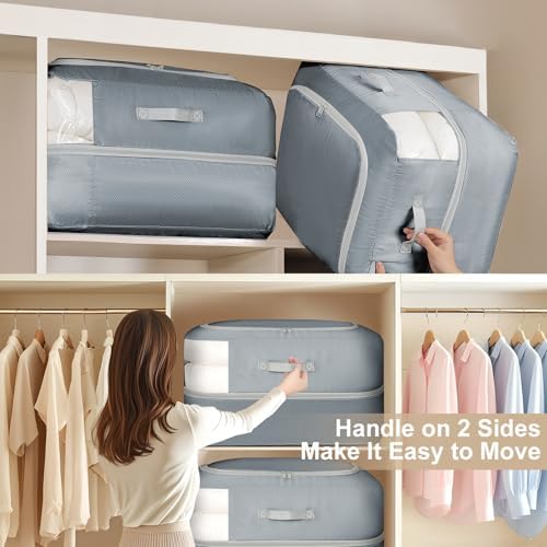 Comforter Storage Bag - 110L Large Capacity Blanket Storage Bags 2-Layer Ultra Space Saving Self Compression Organizer, Washable Compression Bags for Storage Comforter Blanket, 6-Pack, Grey - Image 5