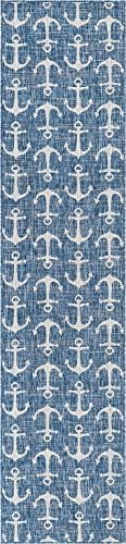 Unique Loom Outdoor Coastal Collection Area Rug - Ahoy (2' 7" x 12' Runner, Blue/ Ivory) - Image 3