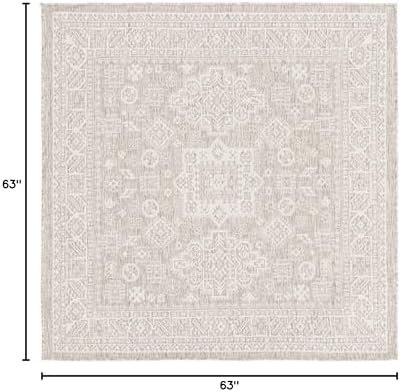 Rugs.com - Outdoor Aztec Rug – 5 Ft Square Light Gray Indoor/Outdoor Rug – Flatweave Washable Area Rug for Patios, Decks, and Porches - Image 2