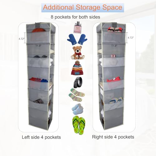 2 Pack Large-Sized Hanging Shoe Organizer 10-Shelf, Sturdy Hanging Closet Organizer with 8 Side Pockets, Wider Hanging Shelves for Storage Shoes Clothes Jeans Shirts Toys, Grey. - Image 4