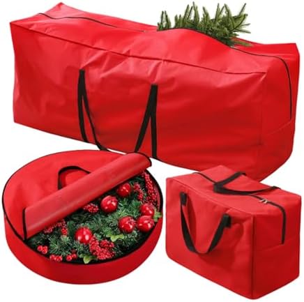 Christmas Tree Storage Bag Set 3pcs Artificial Xmas Tree Storage Bags for 7.5FT with Oxford Cloth Removable Design Convenient Carry Handles (Red) - Image 2