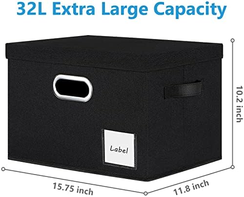 LHZK Extra Large Storage Bins with Lids 6 Pack, Foldable Linen Fabric Storage Boxes with Lids, Sturdy Fabric Storage Bins with Label & 3 Handles for Shelves Bedroom Home Office (Black, Extra Large) - Image 2