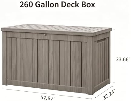LAUSAINT HOME 260 Gallon Resin Deck Box, Outdoor Toy Storage Box, Package Delivery Box with Lockable Lid, Waterproof Outdoor Storage Box For Garden Tools, Patio Cushions(260 Gallon,Grey) - Image 2