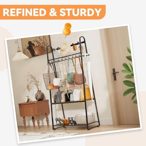 KAFAHOM Purse Organizer for Closet, Purse Rack - Tall Purse Shelf with 8 Hooks & 10 Removable Hangers to Hold Handbags, Backpacks, Pocketbooks., Perfect Purse Display Stand & Storage Tree,Black - Image 5