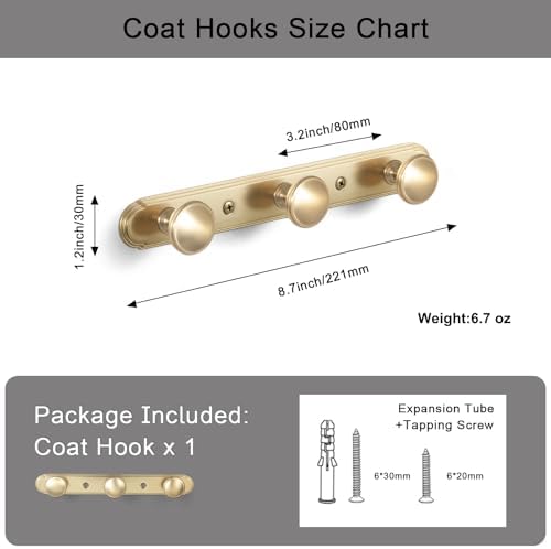 Goo-Ki 1 Pack Champagne Bronze Coat Rack Wall Mount Heavy Duty, Towel Rack Zinc Alloy Coat Hooks Wall Mounted for Bag Hat Clothes Scarf - Image 4