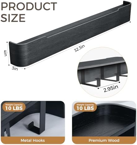Coat Rack Wall Mount with Shelf Entryway Shelf Modern Key Holder Hanger Wall Shelves with Hidden Hooks for Hanging Towels Coats Hats Bags for Hallway Bathroom Bedroom(Black, 8 Hooks) - Image 2