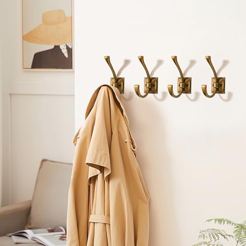 khtumeware Vintage Wall Hooks,10 Pack Coat Hooks Hardware Towel Hooks for Hanging Coats Antique Brass Robe Hooks Wall Mounted with Screws for Key, Towel, Bags, Cup. - Image 3