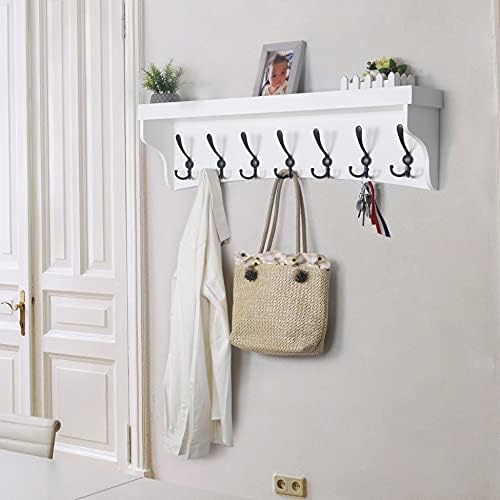 WEBI Coat Rack Wall Mount with Shelf,35" Long White Wall Shelf with Hooks Underneath,Entryway Coat Rack with 7 Triple Hooks for Hanging Coats,Bathroom,Mudroom,Hallway - Image 5