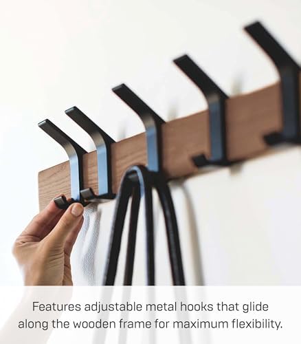 YAMAZAKI Home Wall-Mounted Coat Hanger Brown Steel + Wood One Size Walnut - Image 4