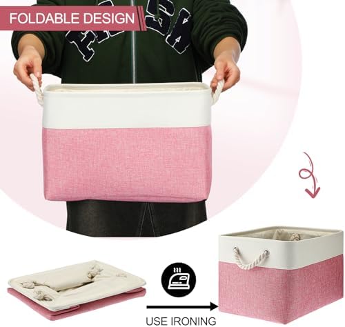 meekoo 8 Pack Fabric Storage Bins Baskets, 15 x 11 x 9.5 in, Pink White - Image 6