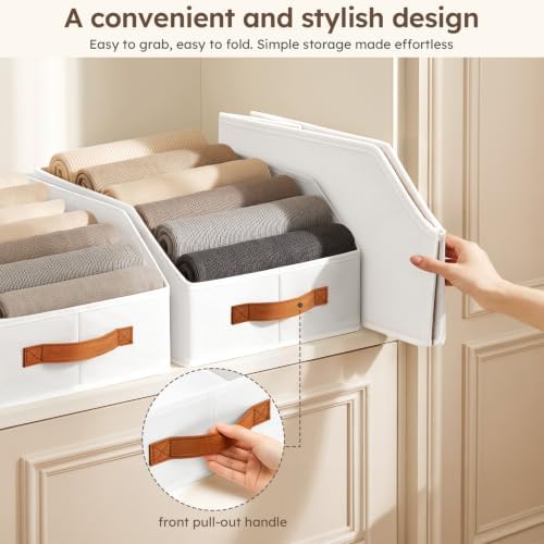 Homsorout Fabric Storage Bins for Organizing - 10 Pack Large Trapezoid Collapsible Storage Bins with Front Handle, Closet Organizers and Storage for Bedroom, Home Shelves, Small Spaces, White - Image 6