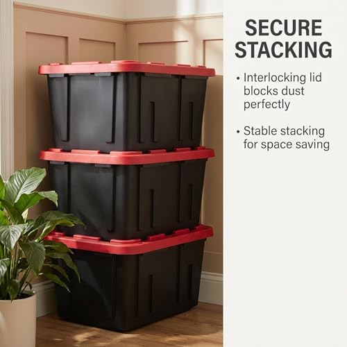 27 Gallon Large Storage Bin 2-Pack, Stackable Plastic Tote with Lid, Black - Image 5
