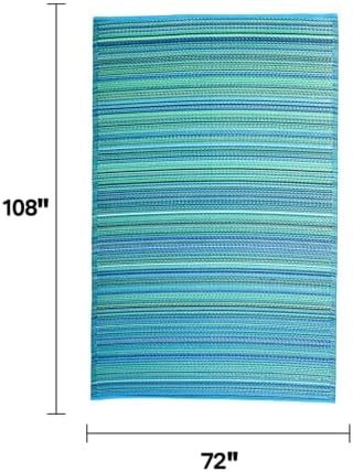 Fab Habitat Outdoor Rug - Waterproof, Fade Resistant, Crease-Free - Premium Recycled Plastic - Striped - Large Patio, Deck, Sunroom, Camping, RV - Cancun - Turquoise & Moss Green - 6 x 9 ft - Image 2