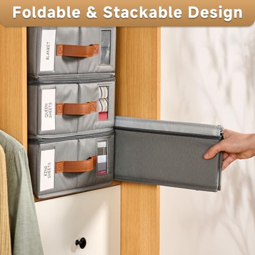 6pack Bed Sheet Organizer, Foldable Linen Closet Organizers and Storage with Sealed Design, Queen & King Size Sheet Storage with Window, Closet Organizer for Bedsheets/Blankets/Clothes, Grey - Image 6
