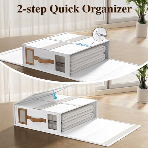 8 Pack Foldable Bed Sheets Set Organizers and Storage(King & Queen Size),Linen Fabric Closet Organizers with Window,Folding Bedding Storage Box for Bedsheets and Pillow Cube Organizer-White - Image 6