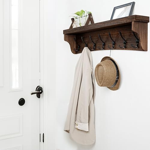 WEBI Rustic Coat Rack Wall Mount with Shelf,35" Long Wall Shelf with Hooks Underneath,7 Triple Hooks for Hanging Jacket,Bathroom,Entryway,Weathered Brown - Image 4