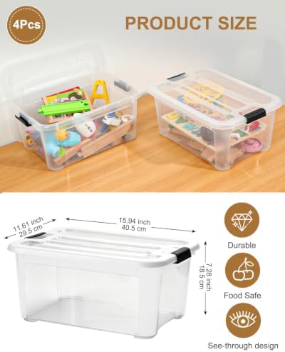 EOENVIVS 15L Clear Storage Bins with Lids, 4 Pack Stackable Plastic Storage Containers with Lids, Latching Storage Boxes and Organizer Bins for Closet, Toys, Crafts and Office - Image 2