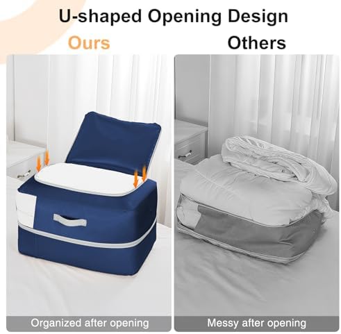 Comforter Storage Bag - 110L Large Capacity Blanket Storage Bags Ultra Space Saving Self Compression Organizer, Washable Compression Bags for Storage Comforter Blanket, 6-Pack, Navy Blue - Image 4