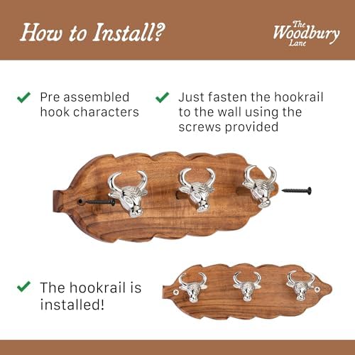 Elegant Wall-Mounted Coat Rack with 3 Polished Nickel Bull Head Hooks – Solid Wood Base, Decorative Hook Rail for Hats, Jackets, Keys & Bags – Sturdy Entryway & Mudroom Organizer - Image 3