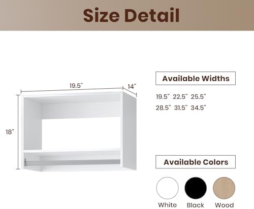 ROOMTEC 19.5" Tall Hanging Closet Unit, Modular Closet System with Hanging Rod, Wardrobe Organizer for Bedroom or Walk-in Closet, Wall Mounted, Customizable Clothes Storage Unit, White - Image 2
