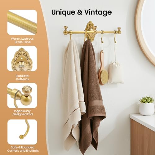 Coat Hook Wall Mount Towel Rack with 4 Hooks Hanger Retro Metal Coat Rack Coat Hat Towel Purse Robes Mudroom Bathroom Entryway Organizer 14.17'' Long - Image 2