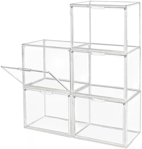 GUDEMAY Clear Stackable Plastic Storage Bins with Magnetic Lid, Dustproof Book & Cosmetic Display Cases, Large Figures Collectibles Showcase, Shoe Box, Protection Organizer (L, Count, 5) by HaveANiceDay