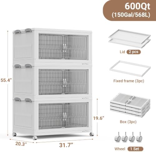 BROVIEW 600Qt Stackable Storage Bins with Lid for Home Dorm, 3Pack White - Image 2