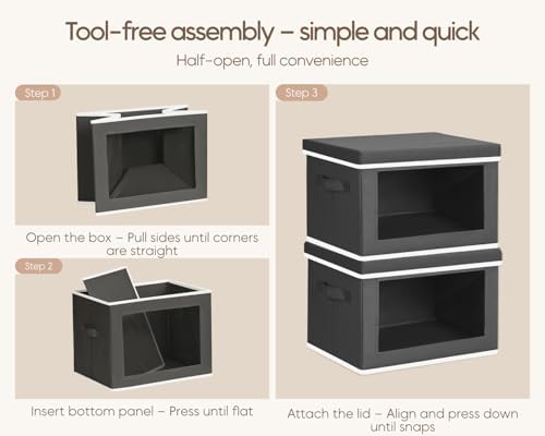 Homsorout Collapsible Storage Bins with Lids - Stackable Storage Containers with Window, 6 Pack Fabric Cube Bins for Closet, Home & Office Organization Baskets, Dark Gray, 14.9" x 9.8" x 9.8" - Image 7