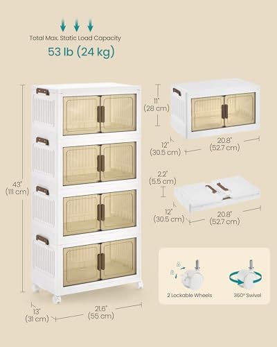 SONGMICS 48QT stackable storage bins with 1 Lid, 4-Tier Foldable Bins - Image 6