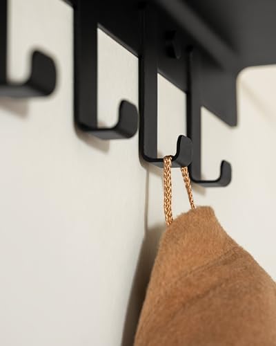 Kazai. Coat Rack Wall Mount with Shelf 'Holmsen' | Coat Rack with Shelf for Storage and Display | Wall Hooks for Hanging Clothes and Purses | Modern Entryway Hangers in Metal | Black - Image 2