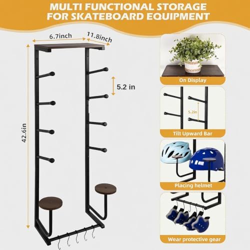 Multi Deck Skateboard Wall Mount, 2 or 4 Board Rack, Helmet Stands - Image 2