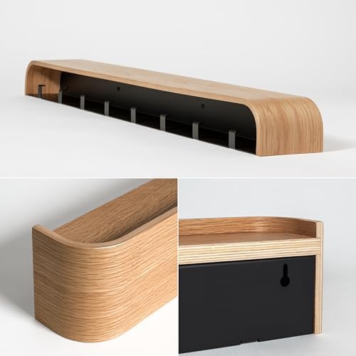 Kazai. Wall-Mounted Coat Rack 'Toke' - Modern Design Coat Rack with Hidden Wall Hooks - Solid Wood Veneer Panel Coat Hanger - Oak - Image 4