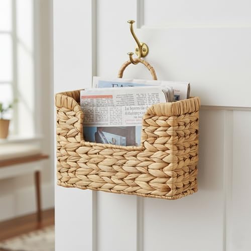 Set of 2 Water Hyacinth Hanging Baskets with Handle, Wall Baskets Storage, Wall Mounted Organizer, Magazine Holder Magazine Basket, Farmhouse Baskets for Flowers/Magazine/Fruit Storage - Image 4
