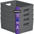 Superio Ribbed Collection - Decorative Plastic Basket Open Home Storage Bins Organizer, Large Grey (4 Pack) Container Boxes for Organizing Closet Storage Bins for Shelves 15 Liter/16 Quart by Superio