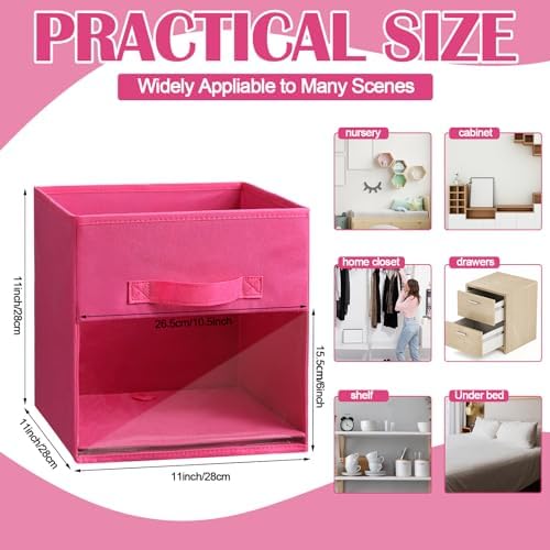 Windyun 8 Pack 11" Collapsible Thick Oxford Fabric Cube Storage Bins Sturdy Foldable Organizer Boxes with Reinforced PP Board, Front Handle & Clear Window for Closet Wardrobe Shelf Cloth Book Baskets - Image 2