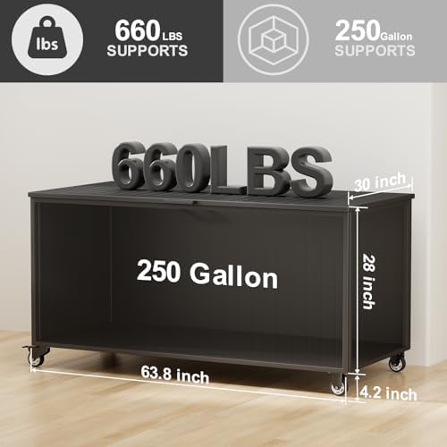 250 Gallon Metal Large Outdoor Deck Box with 4 Wheels, Black - Image 3